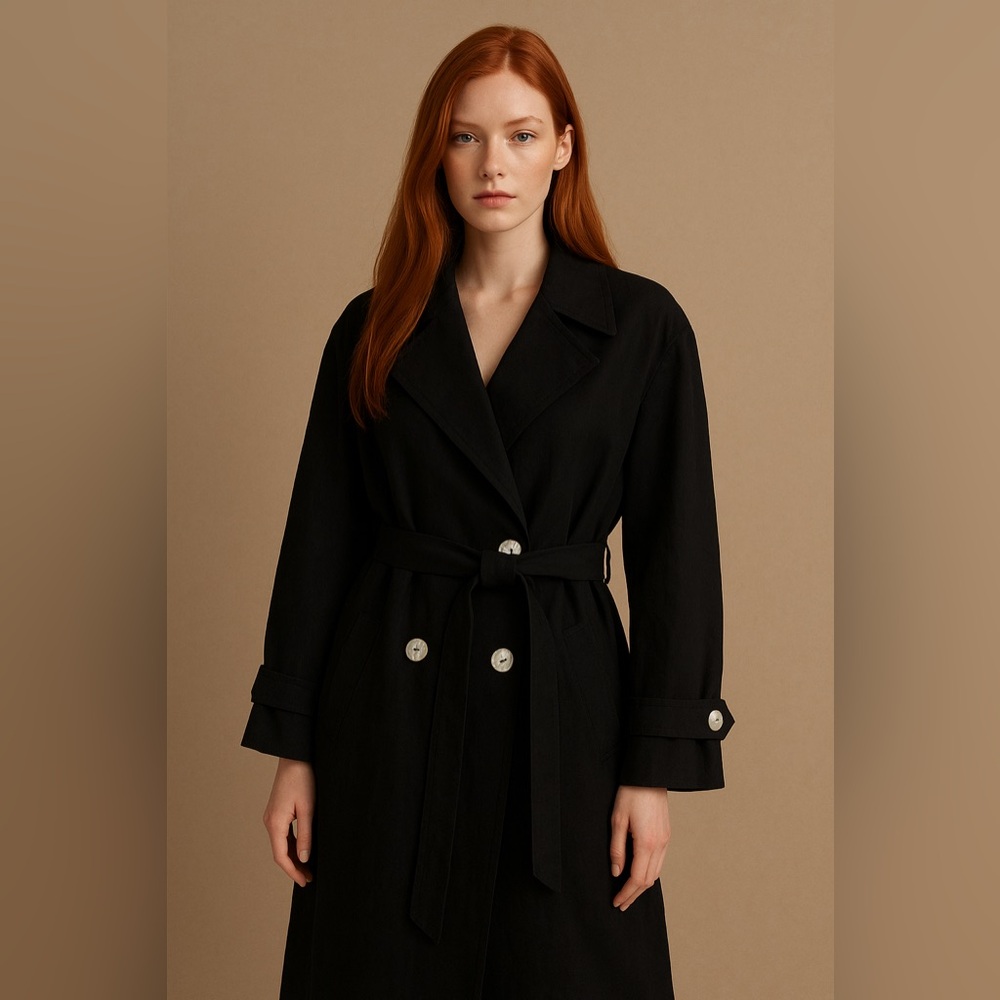 Eaton Classic Black Double-Breasted Trench Coat